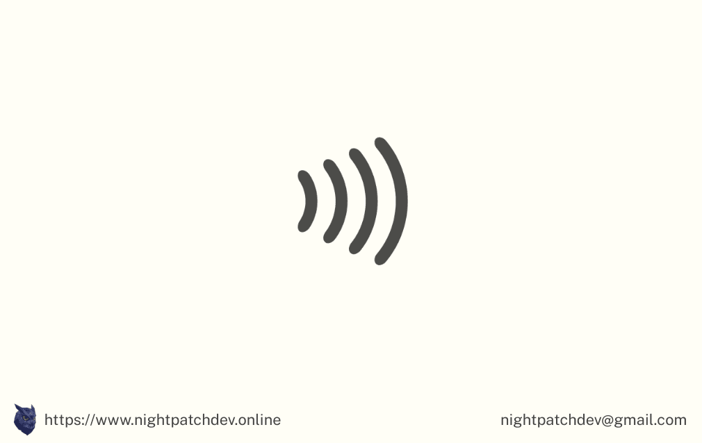 NightPatch NFC card back — the NFC tap icon with nightpatchdev.online and contact email